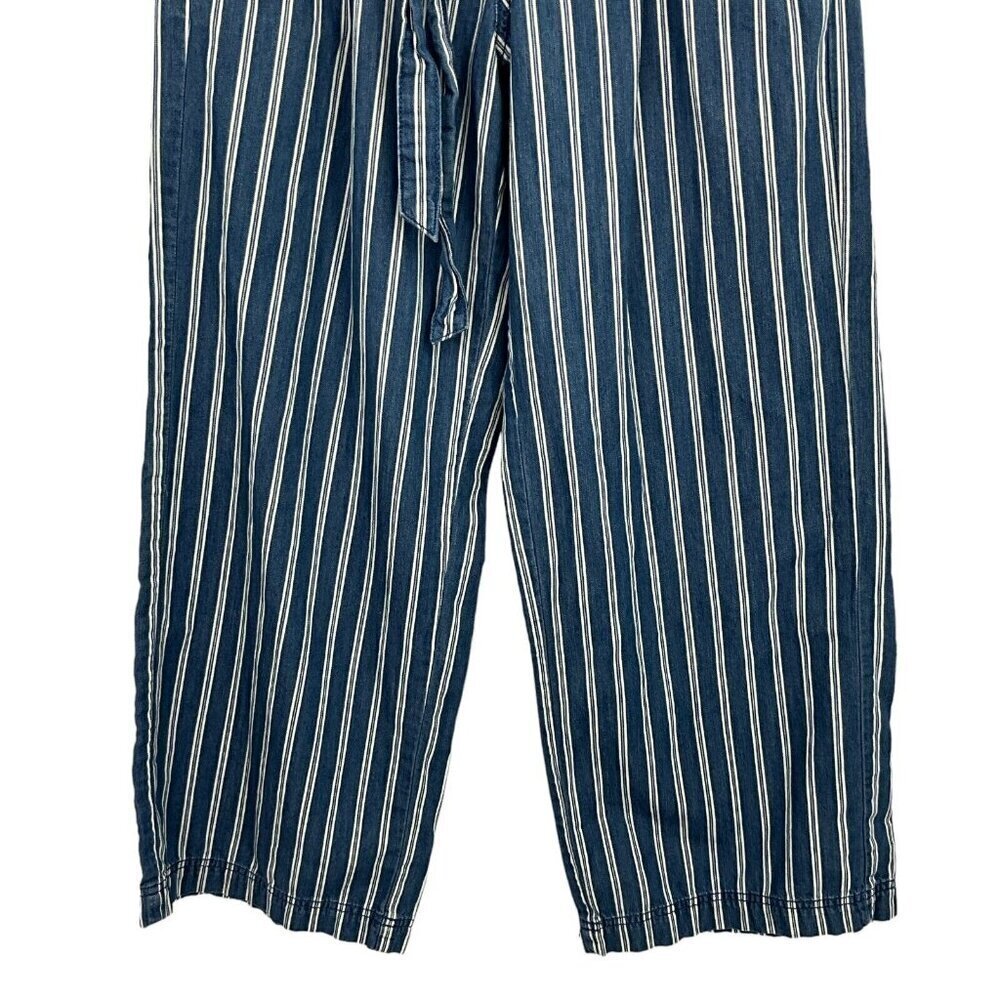 American Eagle Outfitters Women's 4 Wide Leg Pants Blue Striped High Rise Tie - Picture 3 of 11